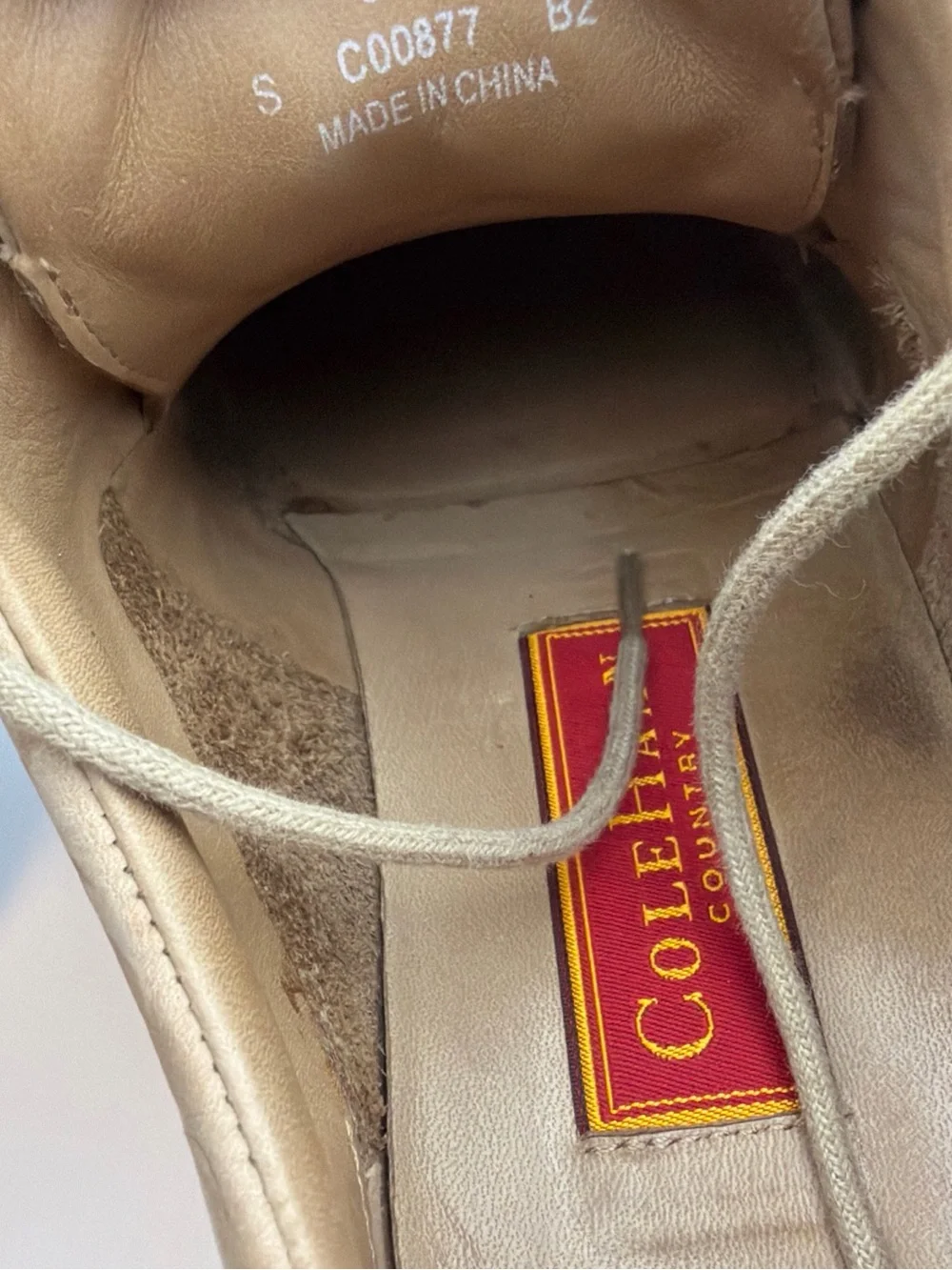 Vintage Cole Haan Country Men's Beige Nubuck Grained Leather Oxfords Lug Sole9.5